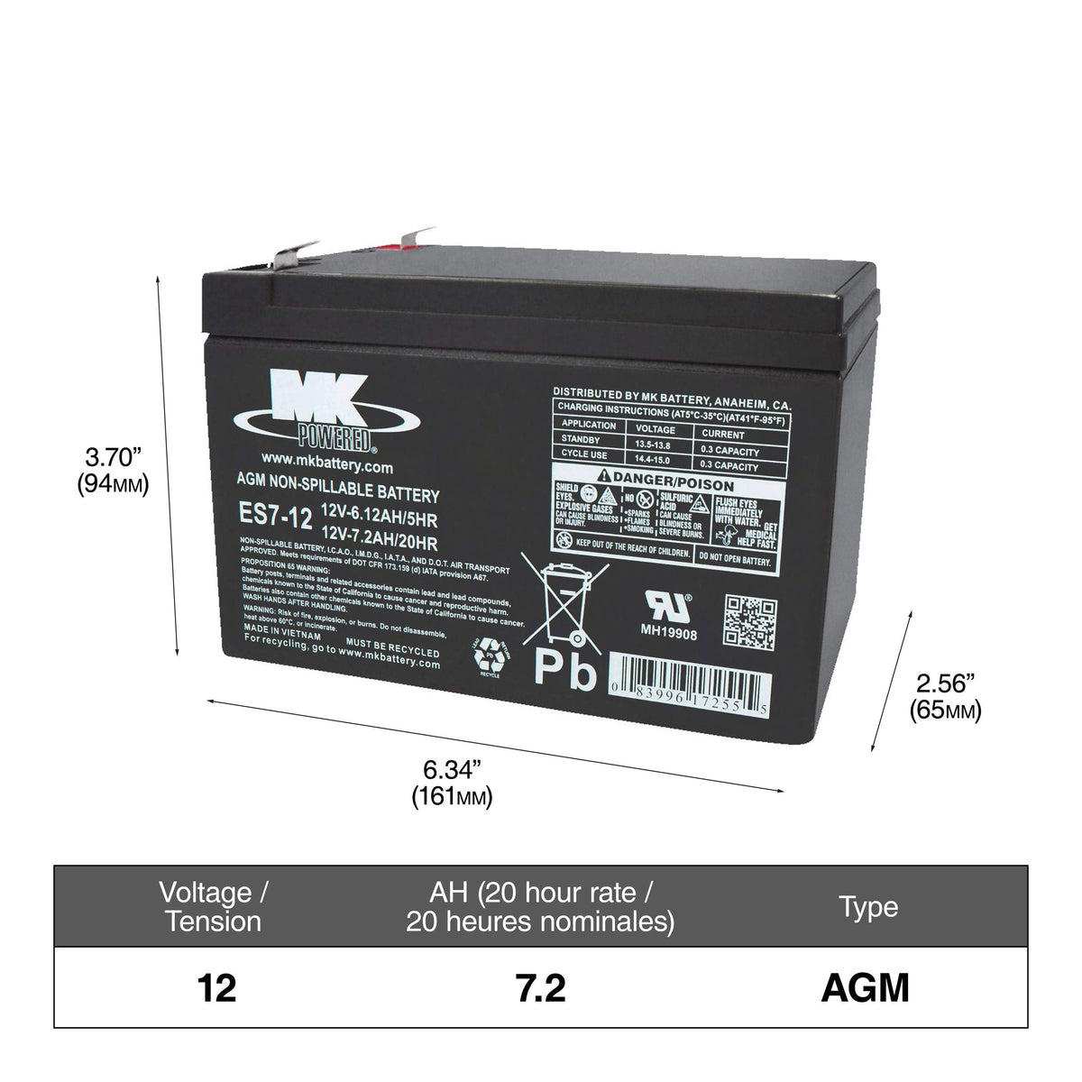 Battery 12-Volt 7.2 Ah SLA Battery, F2 Terminal U3X0 - product image 1