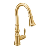 Weymouth Single Handle High Arc Pull Down Sprayer Kitchen Faucet with Power Boost, Brushed Gold U8E0 - product image 2