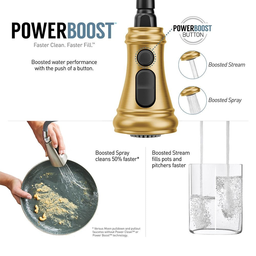 Weymouth Single Handle High Arc Pull Down Sprayer Kitchen Faucet with Power Boost, Brushed Gold U8E0 - product image 4