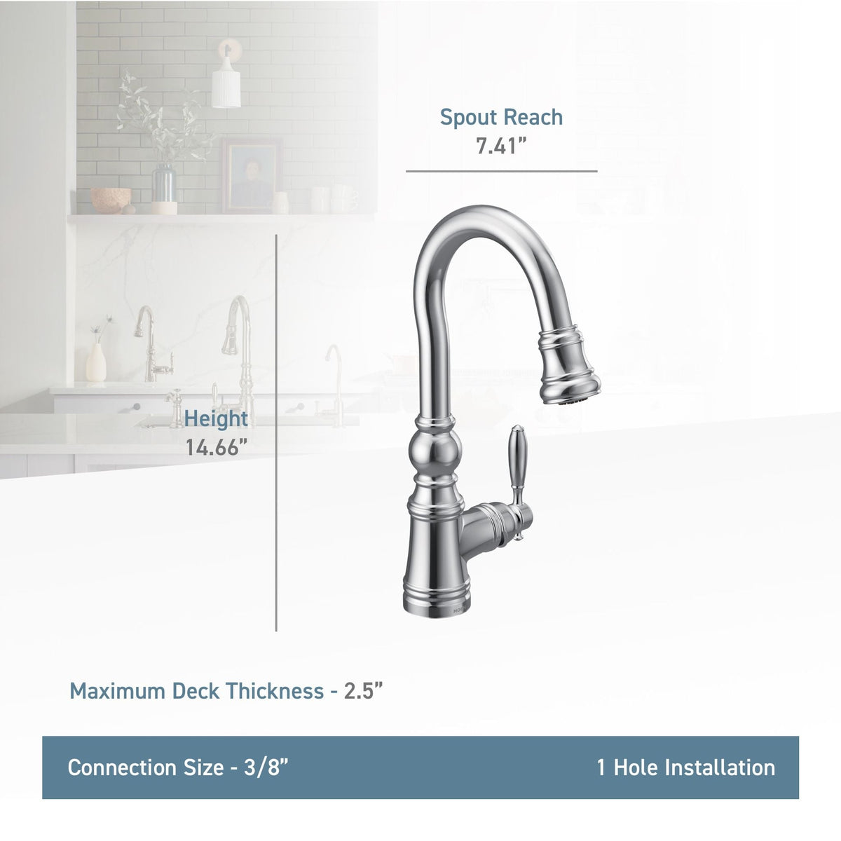 Weymouth Single Handle High Arc Pull Down Sprayer Kitchen Faucet with Power Clean, Polished Nickel K8X3 - product image 3