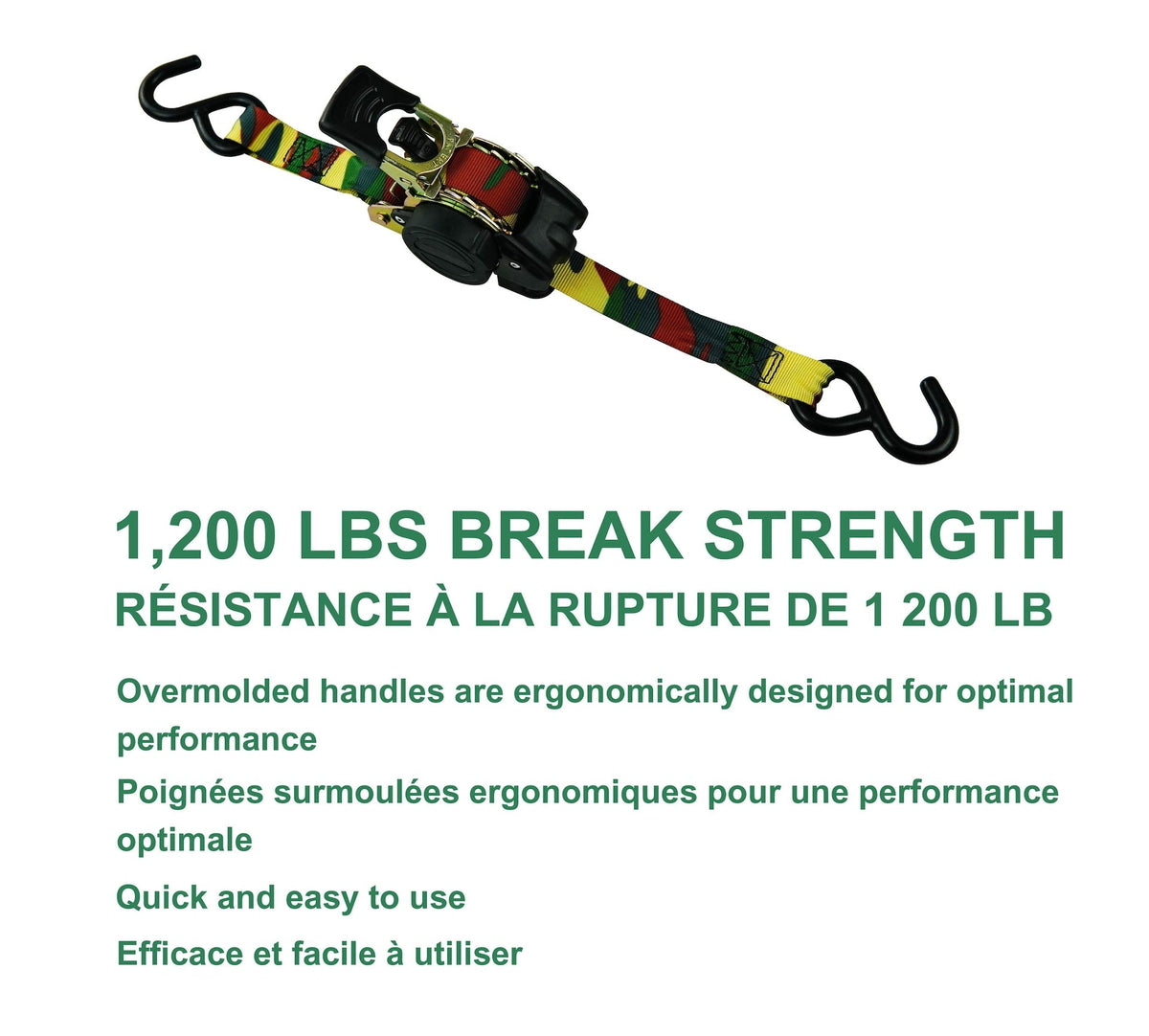 1,200-lb Retractable Camo Ratchet Tie Down Straps, 1-in x 10-ft, 2-pk M2Q7 - product image 6