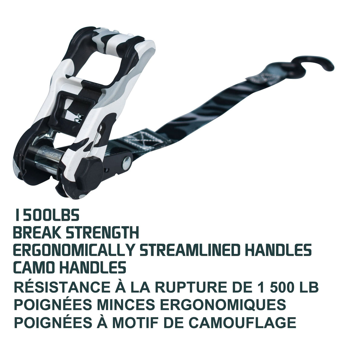 1,500-lb Snow Camo Ratchet Tie Down, 1-in x 10-ft, 2-pk Q1E6 - product image 5