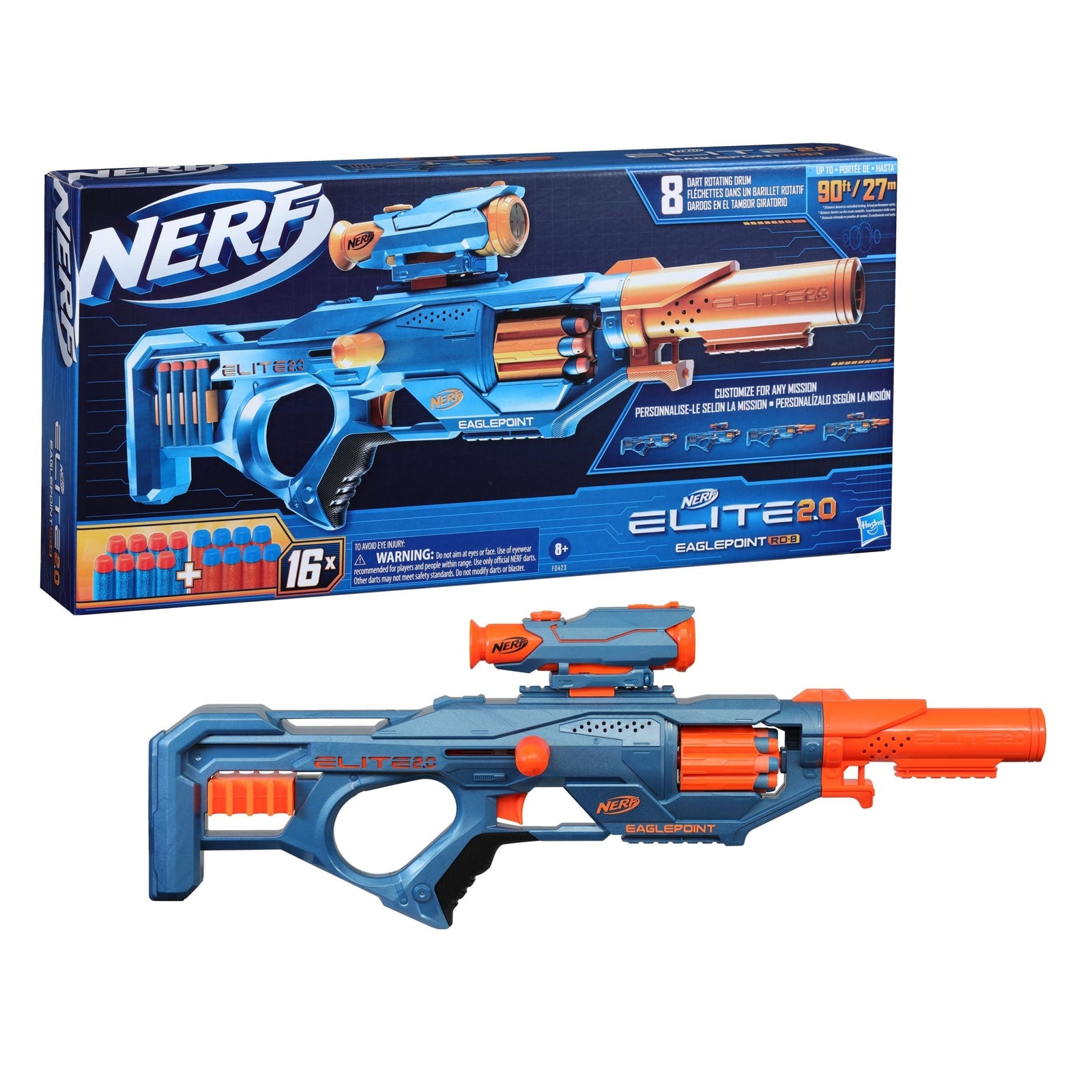Elite 2.0 Eaglepoint RD-8 Blaster, 8-Dart Drum, Detachable Scope and Barrel, 16 Darts, Ages 8+ L3P6 - product image 1