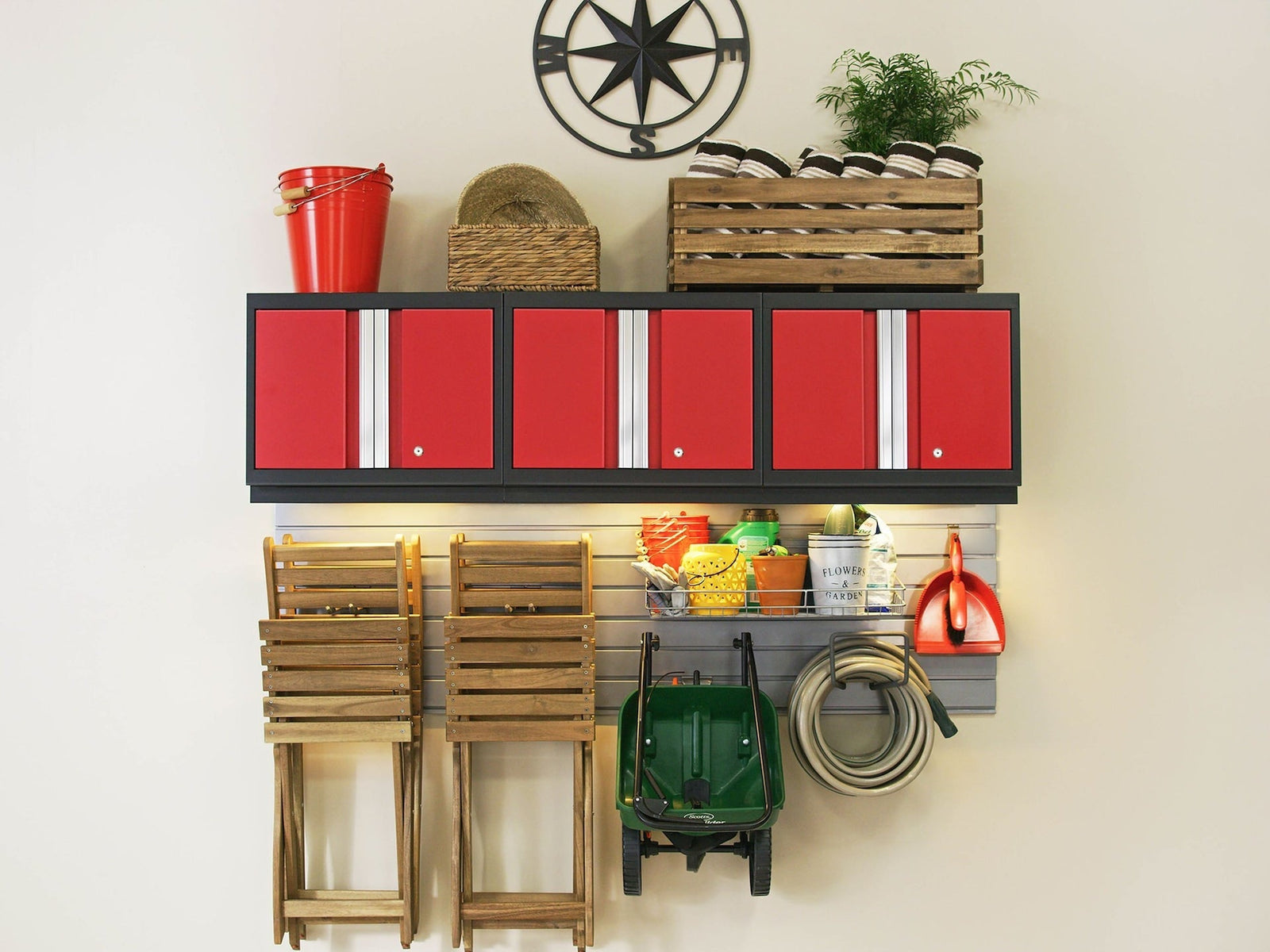 Bold 3.0 Series All-in-One Lockable Steel Garage Cabinetry Set with Bamboo Top, Black/Red, 48-in x 18-in x 76.75-in, 5-pc K9J1 - product image 7