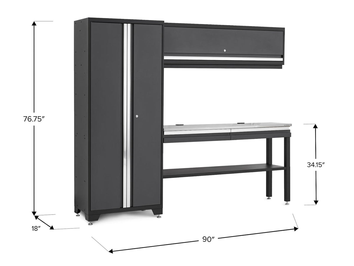 Bold 3.0 Series All-in-One Lockable Steel Garage Cabinetry Set with Stainless Steel Top, Grey, 90-in x 18-in x 72-in, 4-pc U6O1 - product image 2
