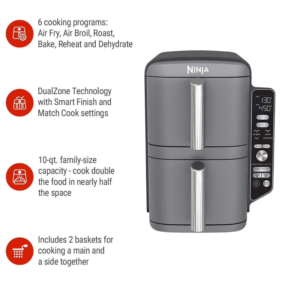 DoubleStack XL Multi-Rack Air Fryer with 2 Baskets & 6 Functions, 10-qt P0Z4 - product image 4