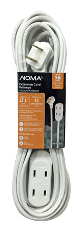 15-ft 16/2 Indoor Extension Cord, 3 Outlets, Flat Plug, White L0U6 - product image 1