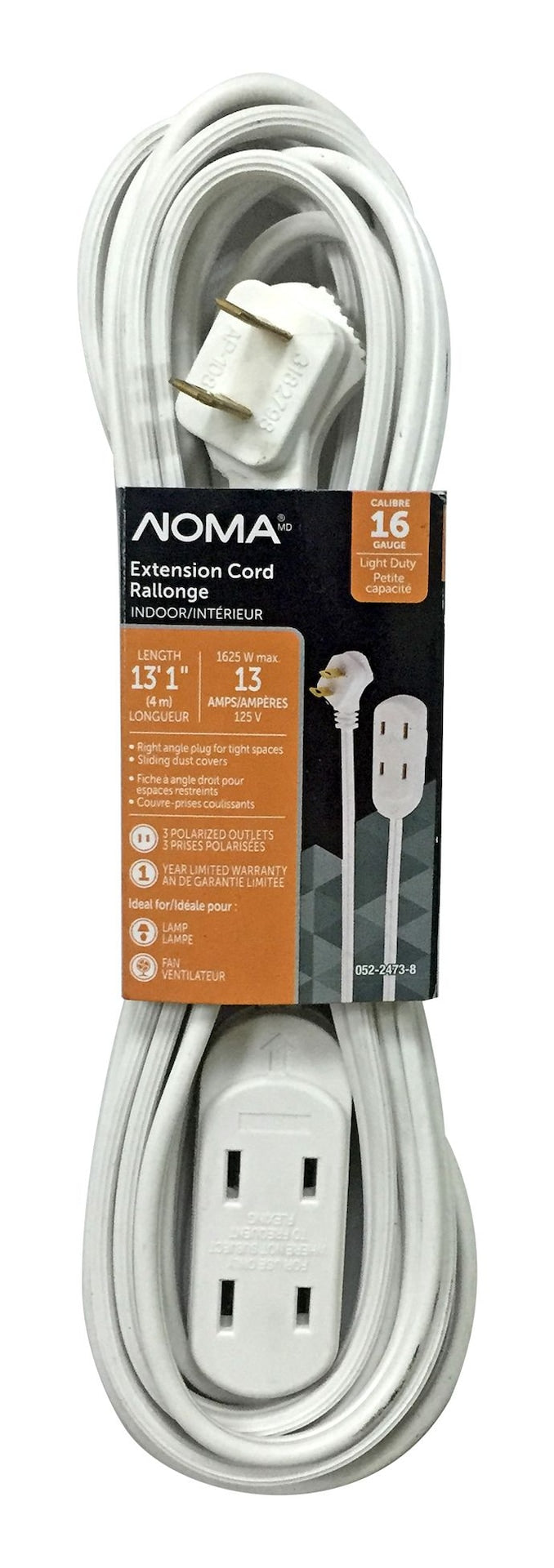 15-ft 16/2 Indoor Extension Cord, 3 Outlets, Flat Plug, White L0U6