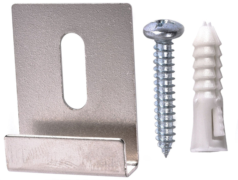 Wide-Channel Mirror Clip, For Frameless Mirrors, Steel Construction, 20-lb Capacity, Silver, 4-pk V2E7