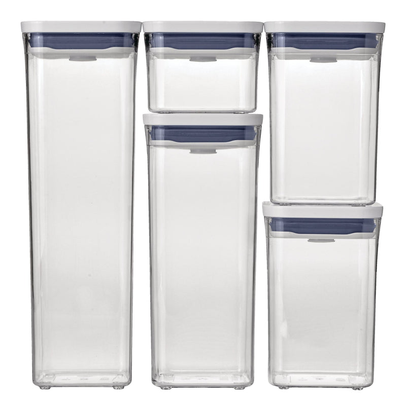 POP Starter Plastic Food Storage Container Set, Various Sizes, White, with Lid, 5 Count B5C7