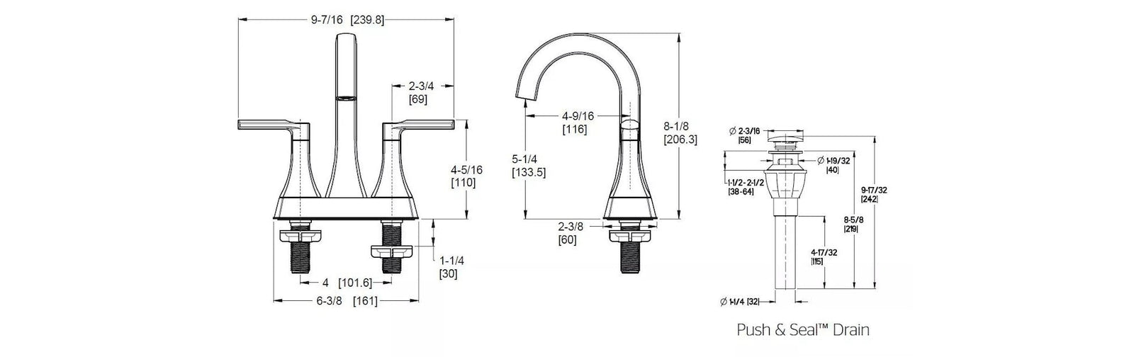 Vaneri 4-in Centreset Bath Faucet, Matte Black P2K2 - product image 6