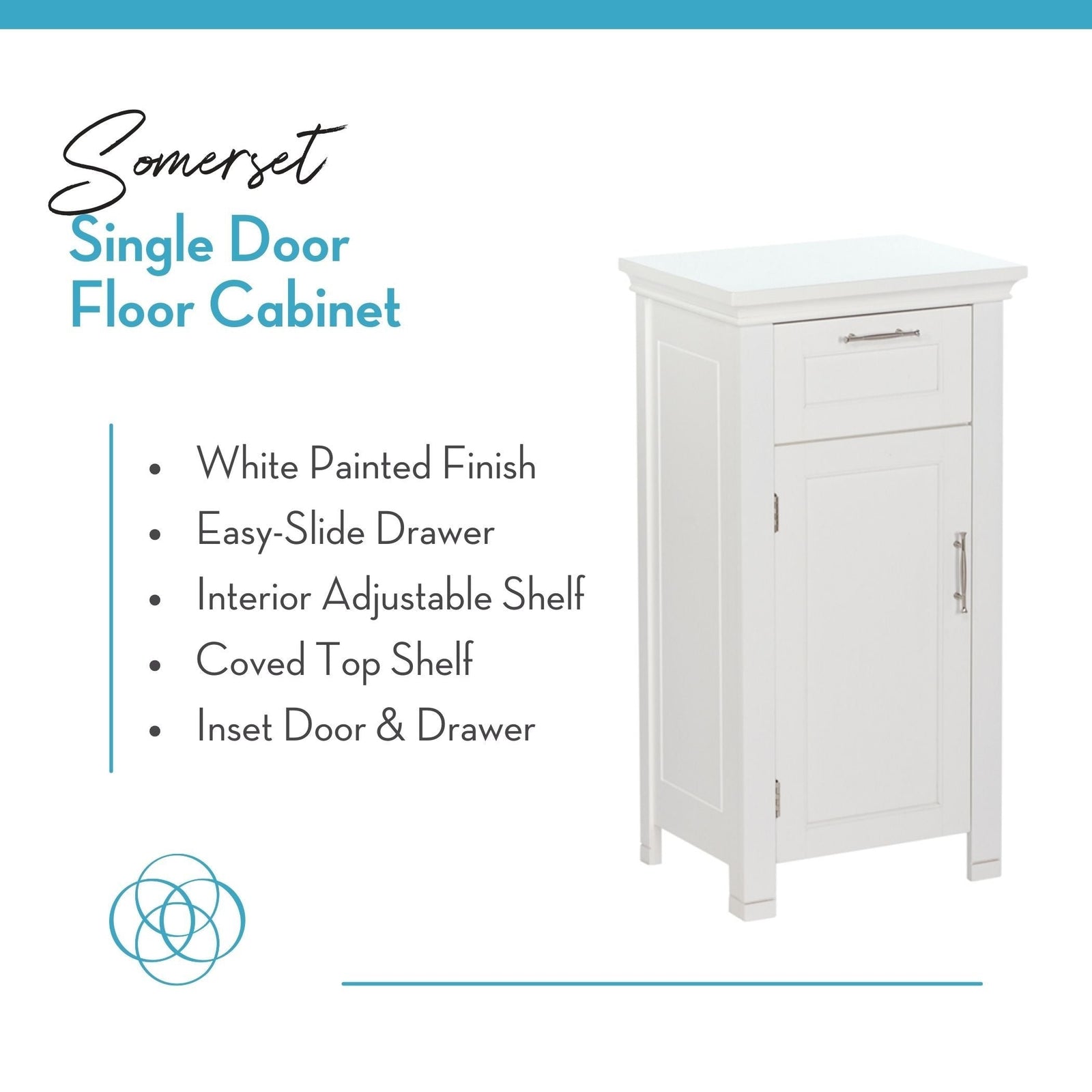 Home Somerset Single Door Bathroom & Laundry Storage Cabinet with Drawer & Adjustable Shelf, White C9E7 - product image 4