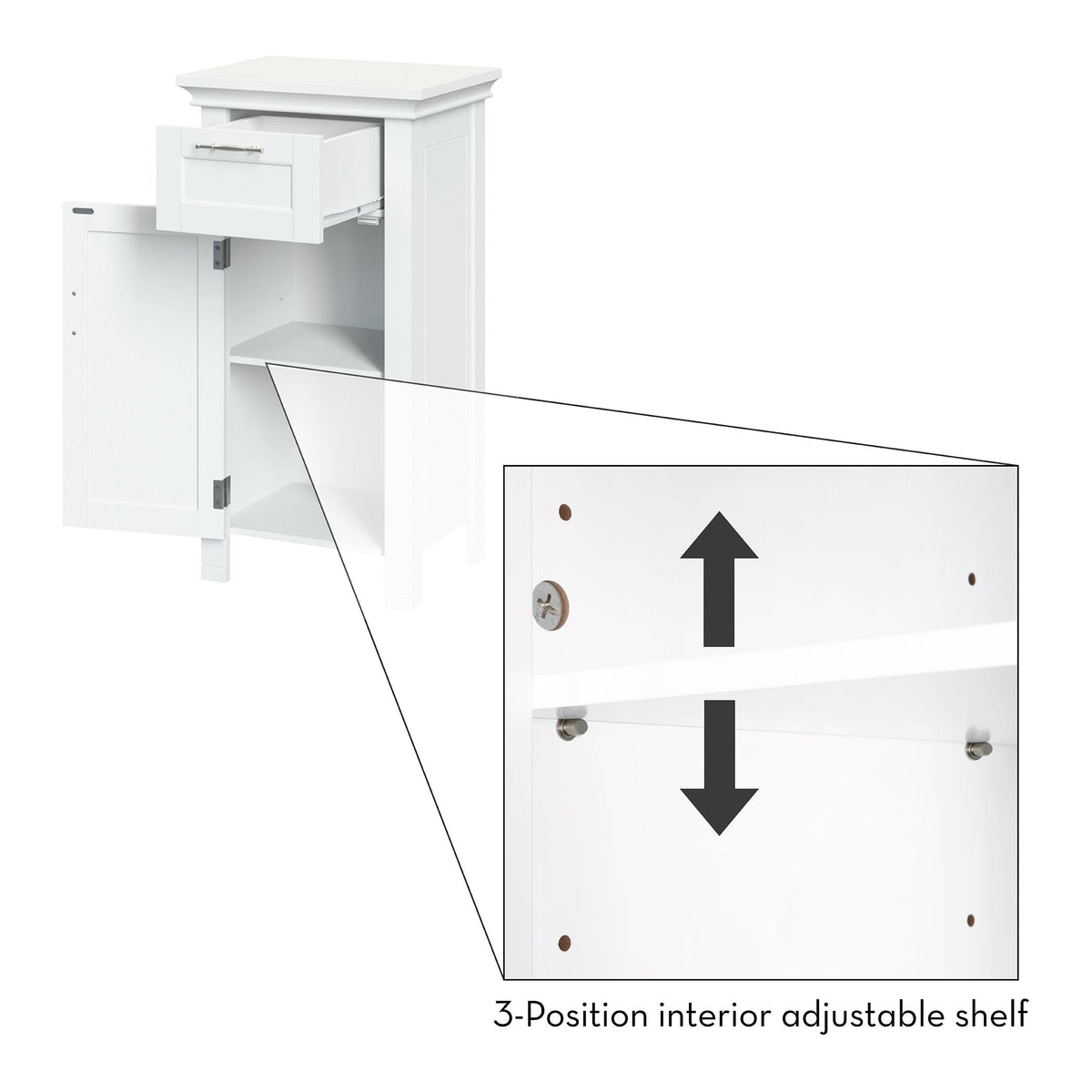 Home Somerset Single Door Bathroom & Laundry Storage Cabinet with Drawer & Adjustable Shelf, White C9E7 - product image 6