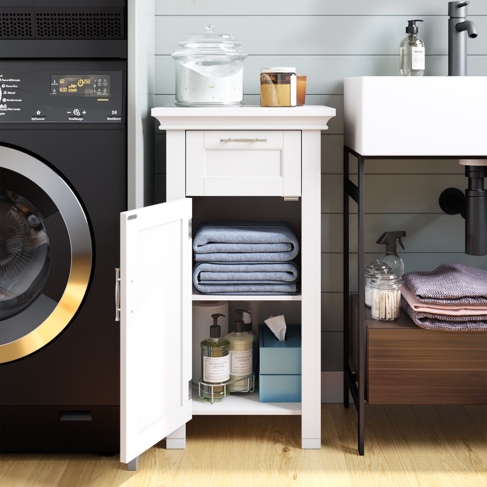 Home Somerset Single Door Bathroom & Laundry Storage Cabinet with Drawer & Adjustable Shelf, White C9E7 - product image 8