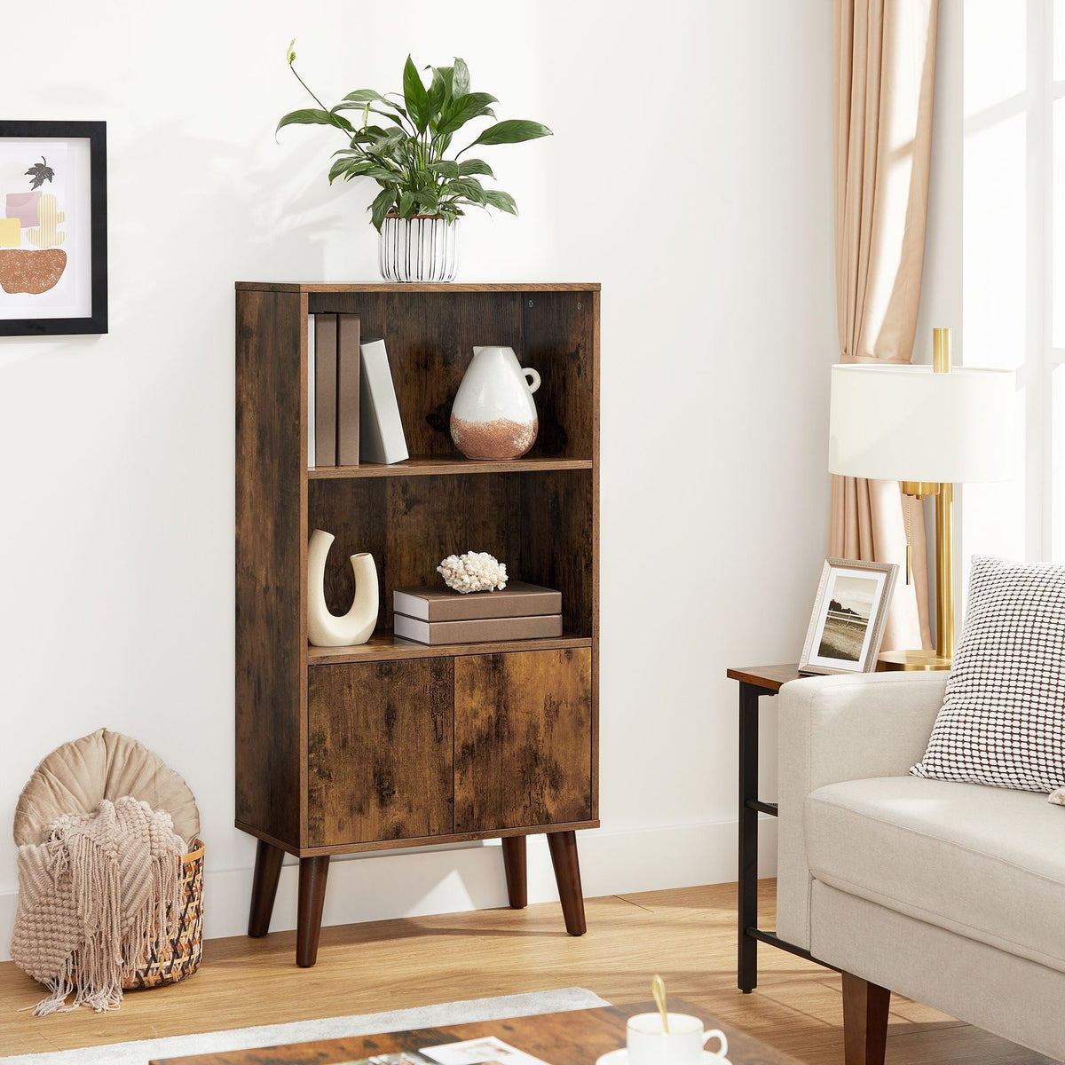 Home 3-Tier Rustic Brown Retro Cabinet with Steel Frame S2Z9 - product image 4