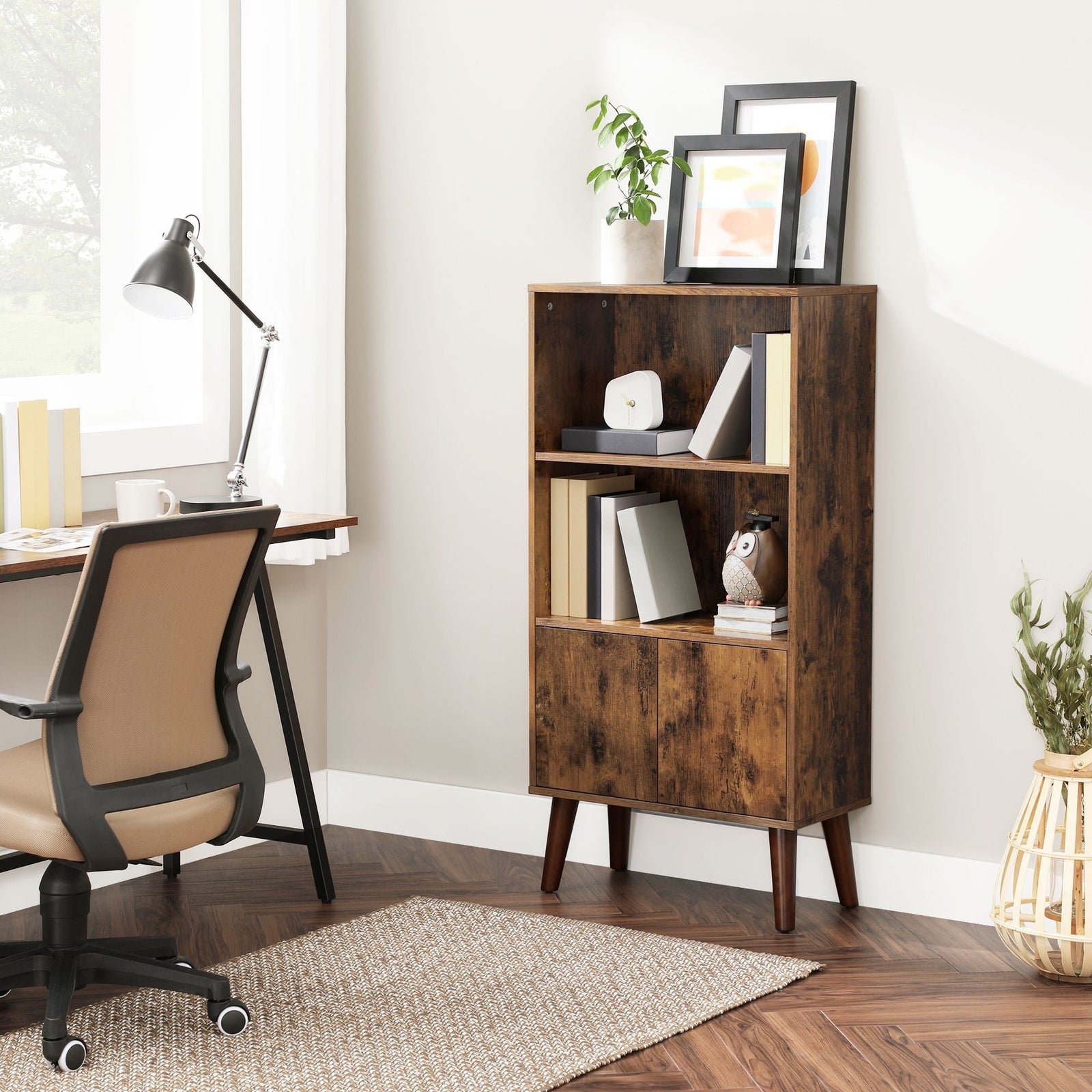 Home 3-Tier Rustic Brown Retro Cabinet with Steel Frame S2Z9 - product image 6