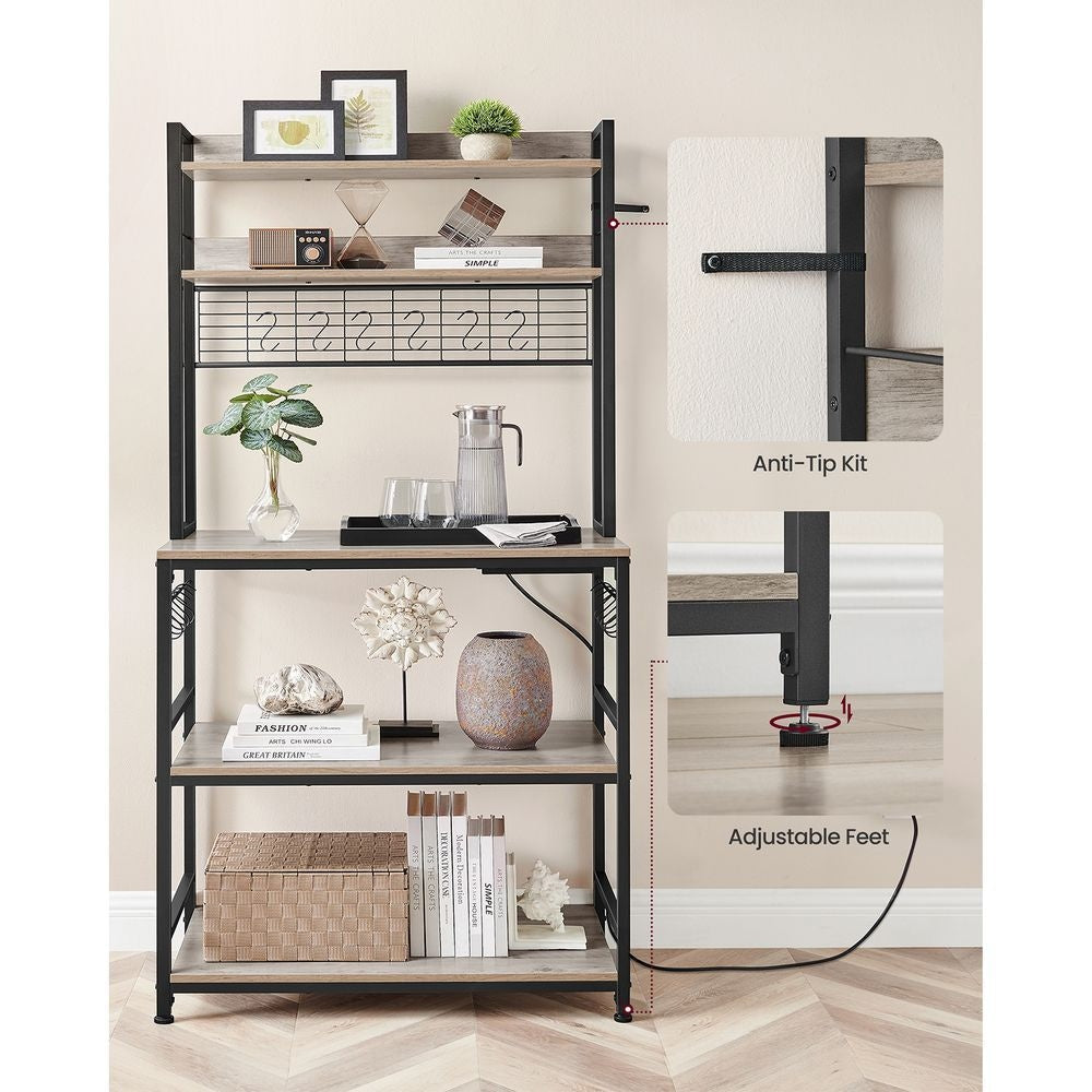 Home 5-Shelf Grey Baker's Rack with 4 AC Outlets N2G0 - product image 8
