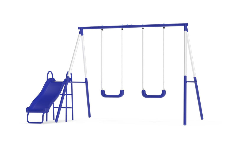 Play Time Kids' 3 Station Metal Swing Set with Slide Q1Q2