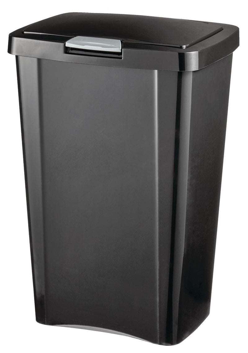 Plastic Rectangular Springloaded Touch Top Garbage Can, Black, 49-L N4I6