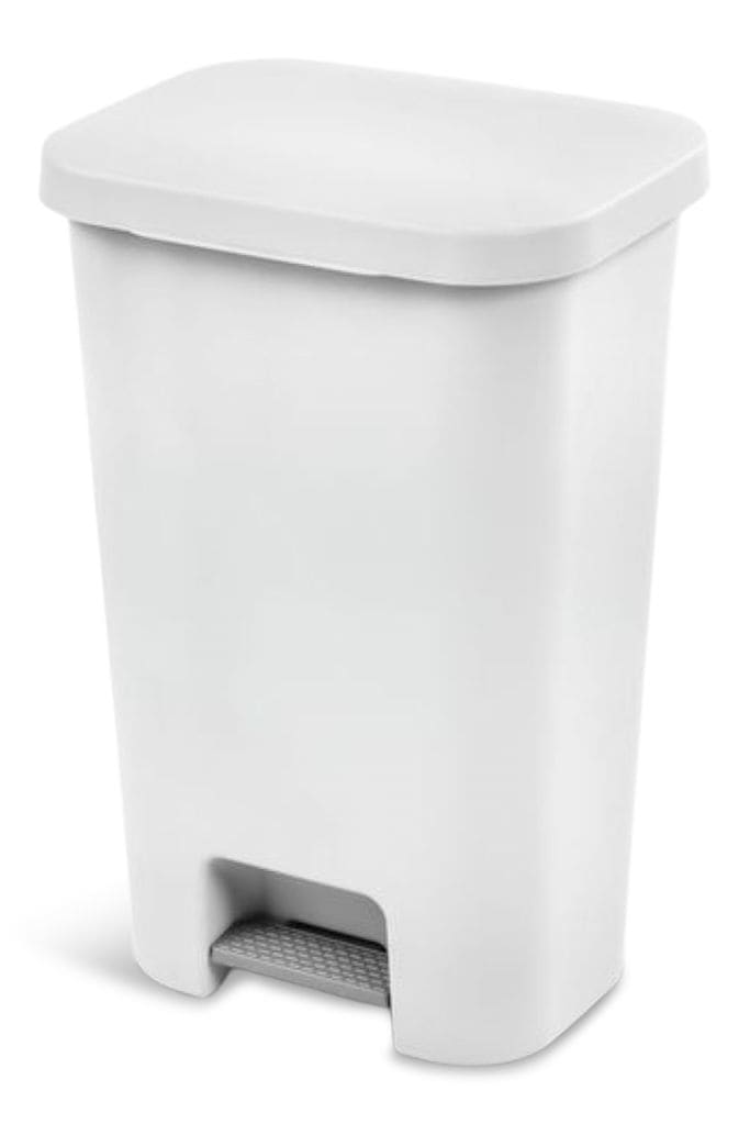 Plastic Rectangular Step Garbage Can, White, 45-L Q6T6