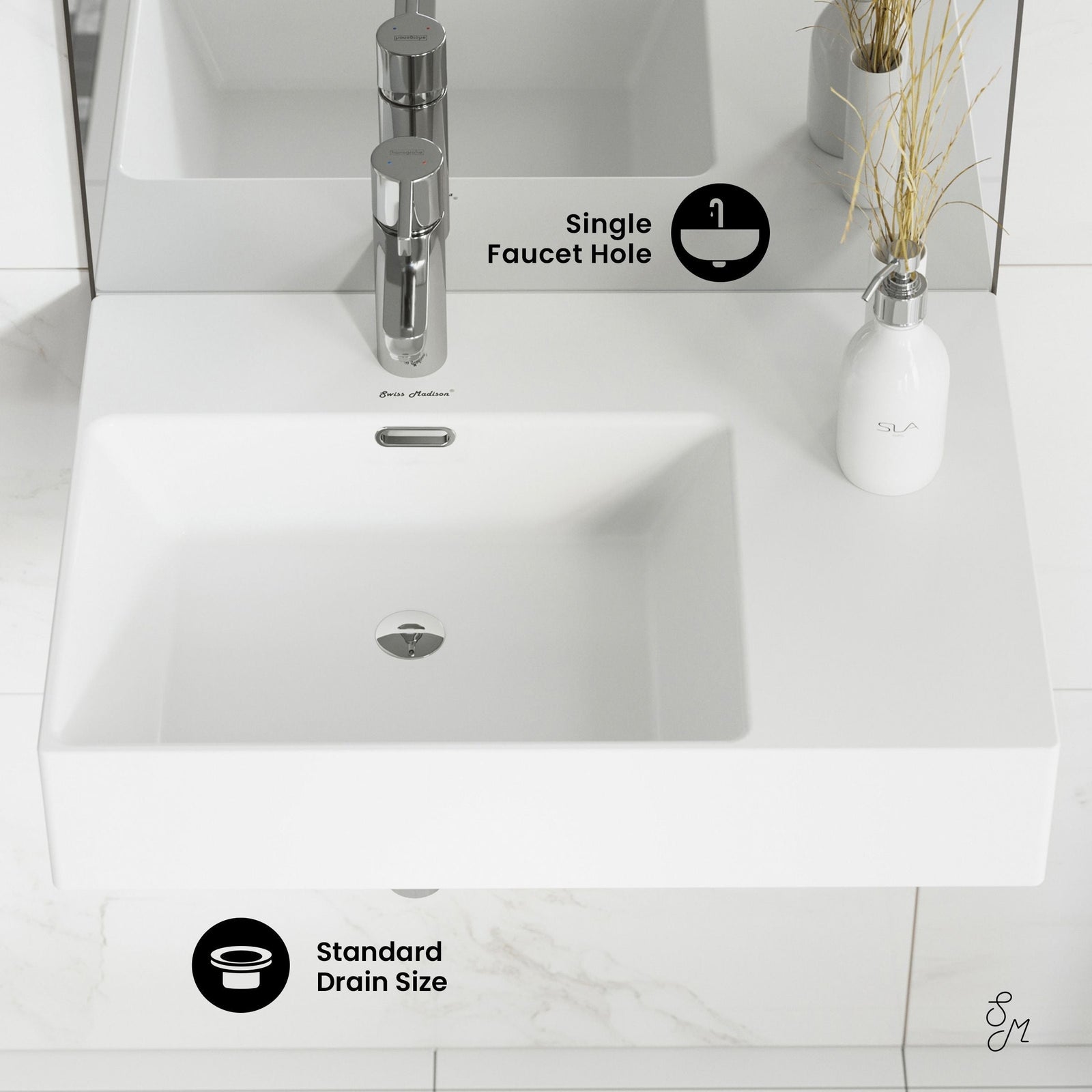 St. Tropez Ceramic Wall Hung Sink with Left Side Faucet Mount, 24-in x 18-in E1K4 - product image 4