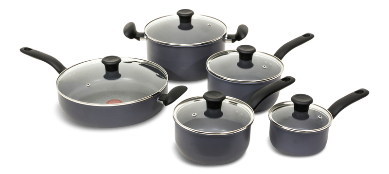 Hard Titanium Cookware Set, Non-stick, Dishwasher & Oven Safe, Grey, 10-pc Y5P6
