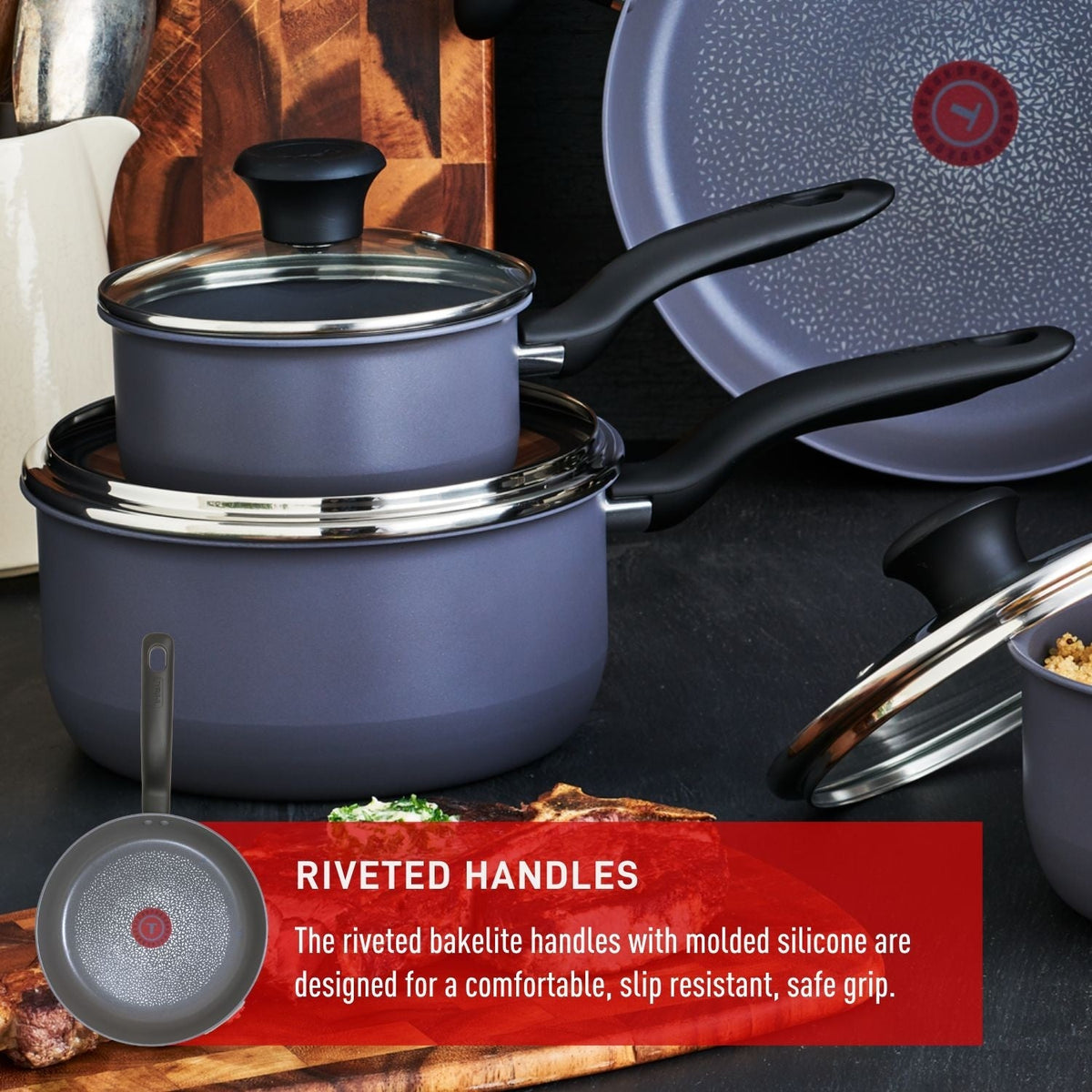 Hard Titanium Cookware Set, Non-stick, Dishwasher & Oven Safe, Grey, 10-pc Y5P6 - product image 4