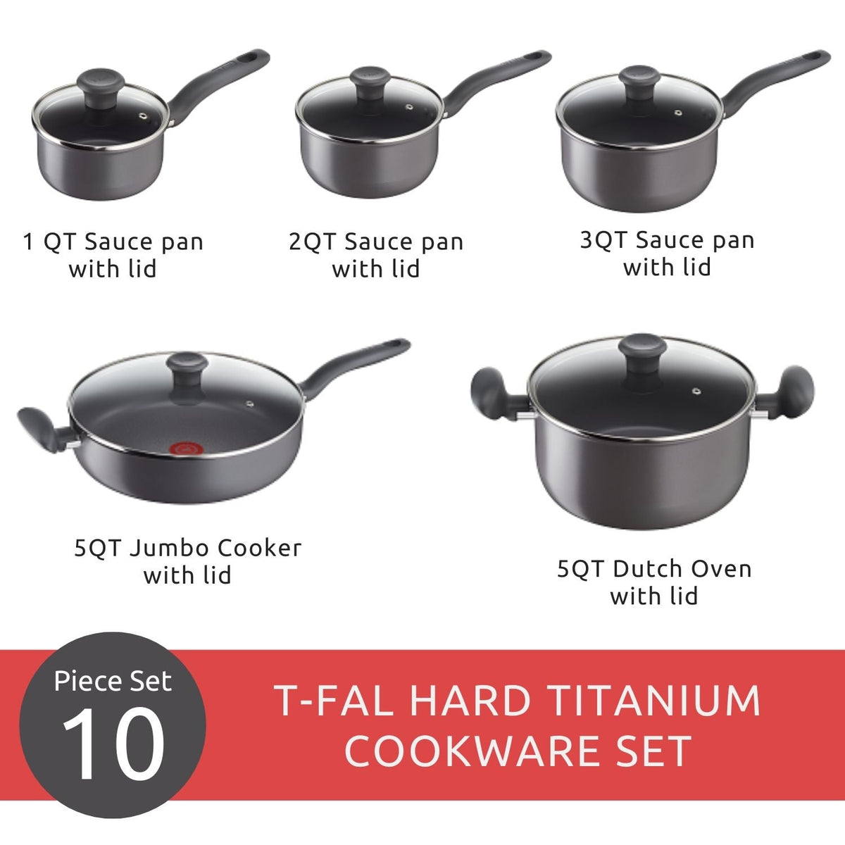 Hard Titanium Cookware Set, Non-stick, Dishwasher & Oven Safe, Grey, 10-pc Y5P6 - product image 5