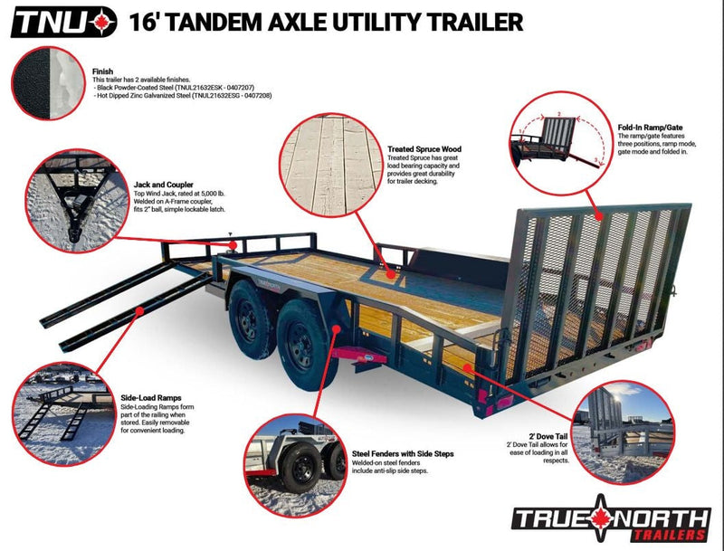 83-in x 16-ft Tandem Axle Utility Trailer, Black G9D1