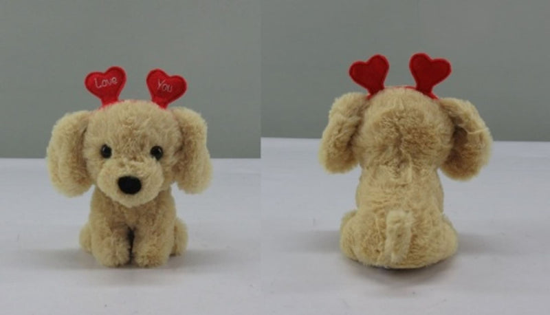 Valentine's Day Plush Dog with Heart Headband Gift for Valentine's/Anniversary Day, 6.5-in I3C3