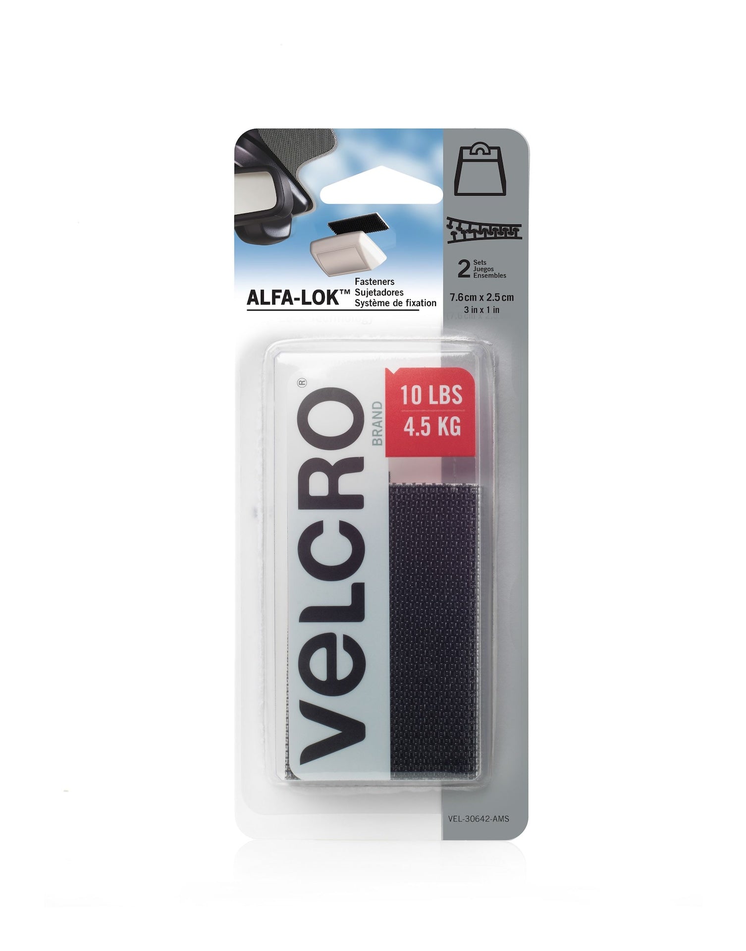 ALFA-LOK Double-Sided Adhesive Fastener Strips, Black, 10-lbs, 2-pk V9V1 - product image 1