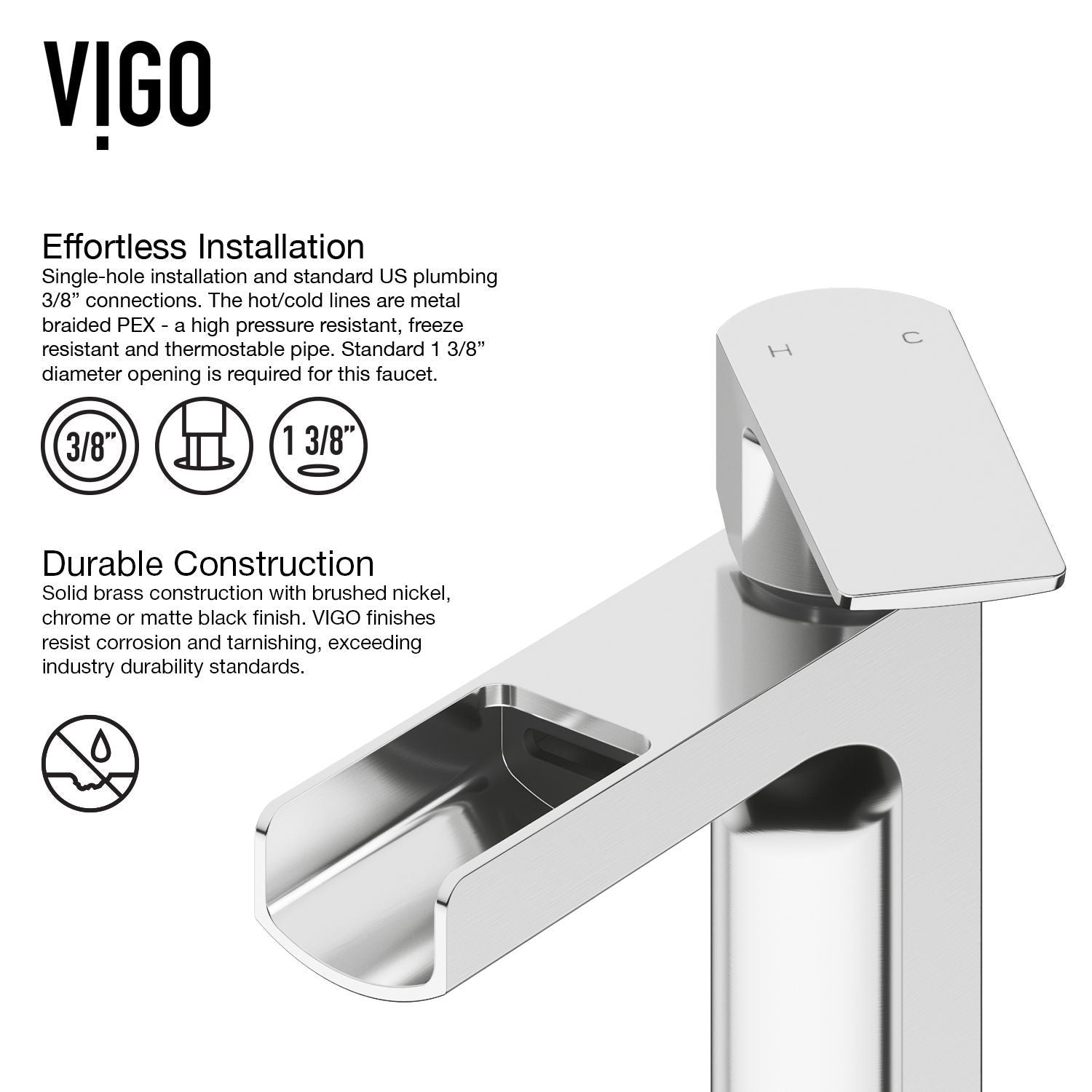 Amada Single Handle Vessel Single Hole Bathroom Sink Faucet, WaterSense Certified, Chrome J9U5 - product image 3