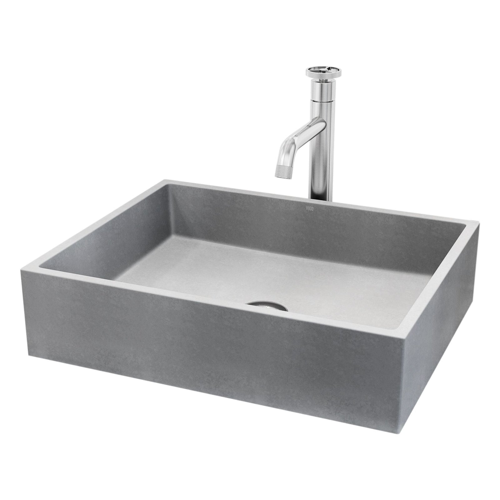 Coca Gothic ConcretoStone Grey Bathroom Sink/Basin Set with Cass Faucet and Rectangular Vessel W4V4 - product image 1
