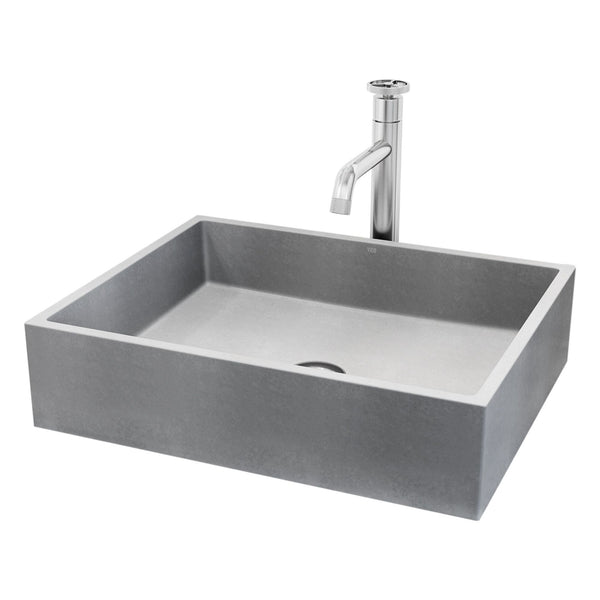 Coca Gothic ConcretoStone Grey Bathroom Sink/Basin Set with Cass Faucet and Rectangular Vessel W4V4