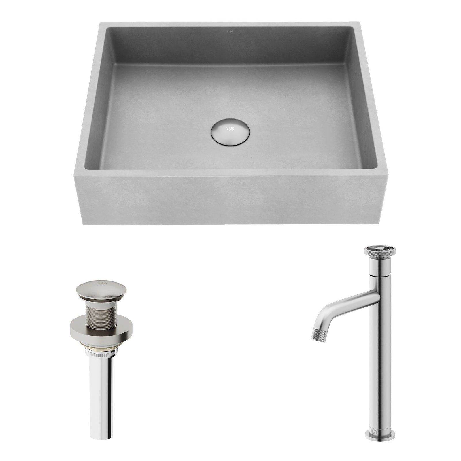 Coca Gothic ConcretoStone Grey Bathroom Sink/Basin Set with Cass Faucet and Rectangular Vessel W4V4 - product image 2