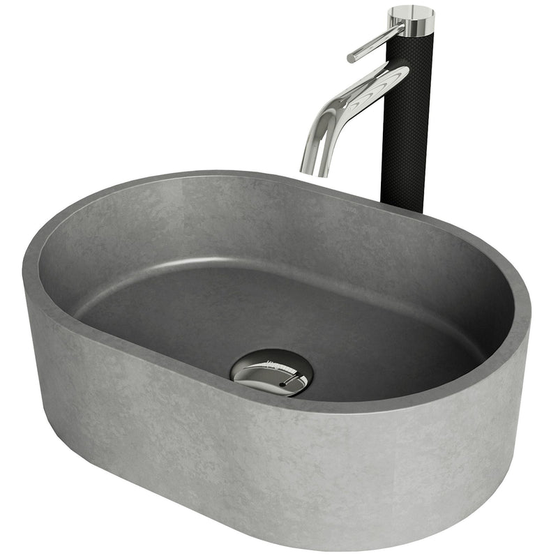 Giralda Gothic ConcretoStone Grey Bathroom Sink/Basin Set with Lexington Faucet and Oval Composite Vessel Y2D1