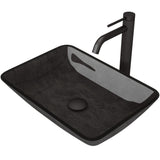 Glass Grey Onyx Bathroom Sink/Basin Set with Matte Black Lexington Faucet and Rectangular Vessel U5B2 - product image 1
