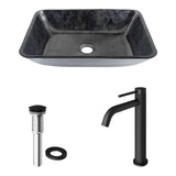 Glass Grey Onyx Bathroom Sink/Basin Set with Matte Black Lexington Faucet and Rectangular Vessel U5B2 - product image 2