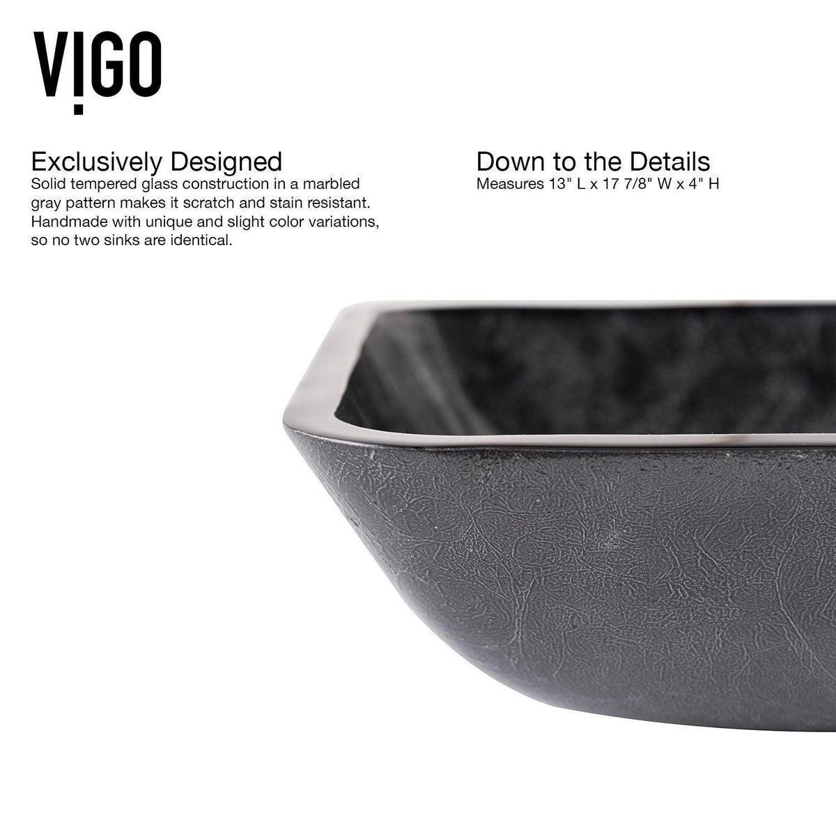 Glass Grey Onyx Bathroom Sink/Basin Set with Matte Black Lexington Faucet and Rectangular Vessel U5B2 - product image 3