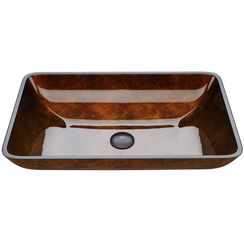 Glass Rectangular Vessel Bathroom Sink/Basin with Rounded Edges & Deep Bowl, Russet Z0O6
