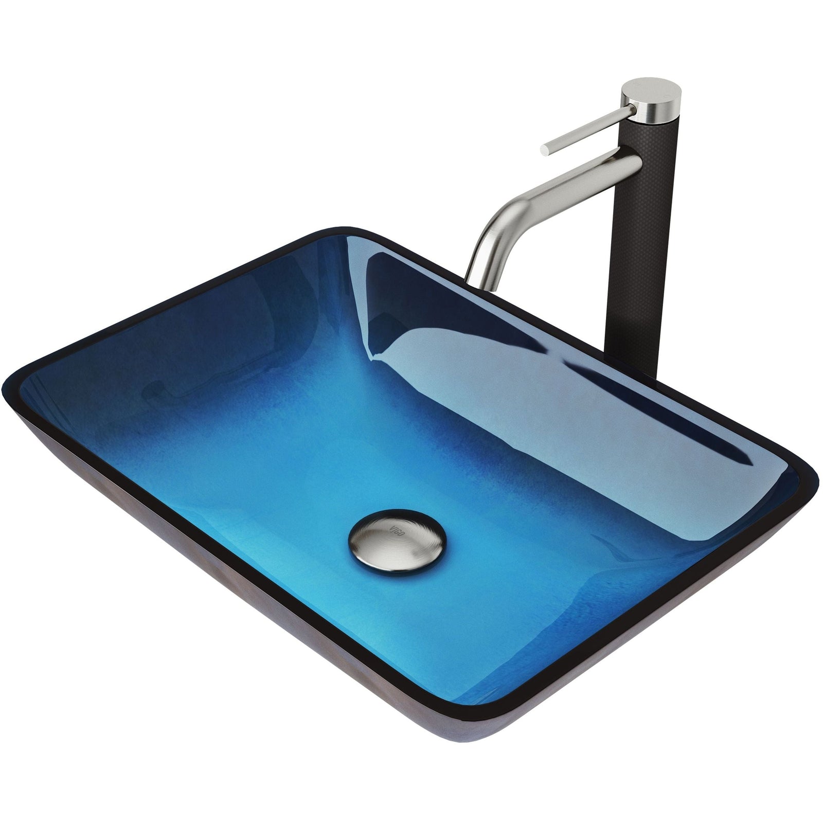 Glass Turquoise Water Bathroom Sink/Basin Set with Lexington Faucet and Rectangular Vessel P7M3 - product image 1