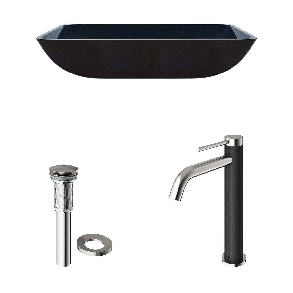 Glass Turquoise Water Bathroom Sink/Basin Set with Lexington Faucet and Rectangular Vessel P7M3 - product image 2