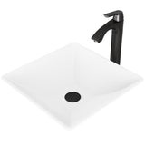Hibiscus MatteStone White Bathroom Sink/Basin Set with Linus Faucet and Square Composite Vessel G0A5 - product image 1