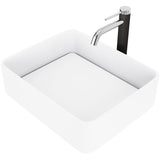 Jasmine MatteStone White Bathroom Sink/Basin Set with Lexington Faucet and Rectangular Composite Vessel G0B6 - product image 1