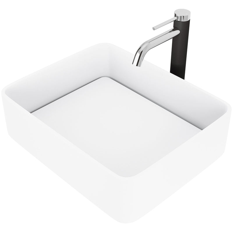 Jasmine MatteStone White Bathroom Sink/Basin Set with Lexington Faucet and Rectangular Composite Vessel G0B6