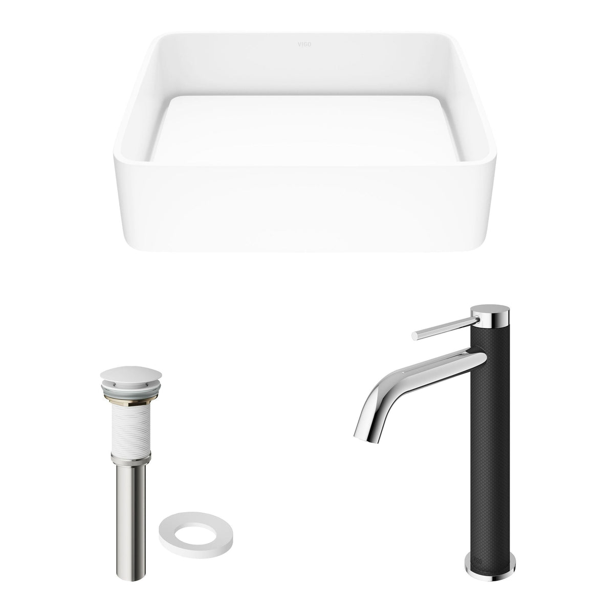 Jasmine MatteStone White Bathroom Sink/Basin Set with Lexington Faucet and Rectangular Composite Vessel G0B6 - product image 2