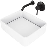 Jasmine MatteStone White Bathroom Sink/Basin Set with Olus Wall Mount Faucet and Rectangular Composite Vessel R2W2 - product image 1