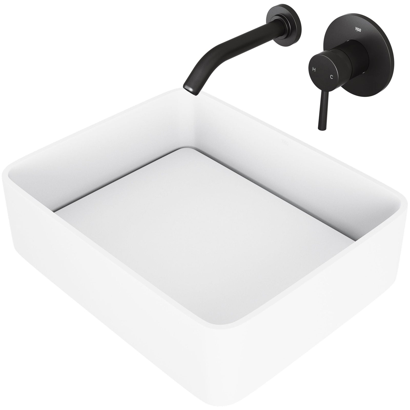 Jasmine MatteStone White Bathroom Sink/Basin Set with Olus Wall Mount Faucet and Rectangular Composite Vessel R2W2 - product image 1