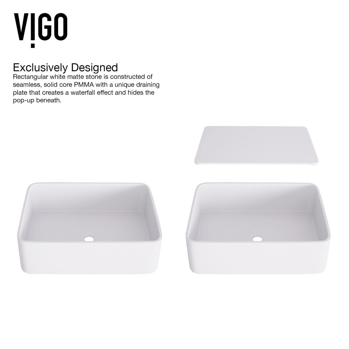 Jasmine MatteStone White Bathroom Sink/Basin Set with Olus Wall Mount Faucet and Rectangular Composite Vessel R2W2 - product image 3