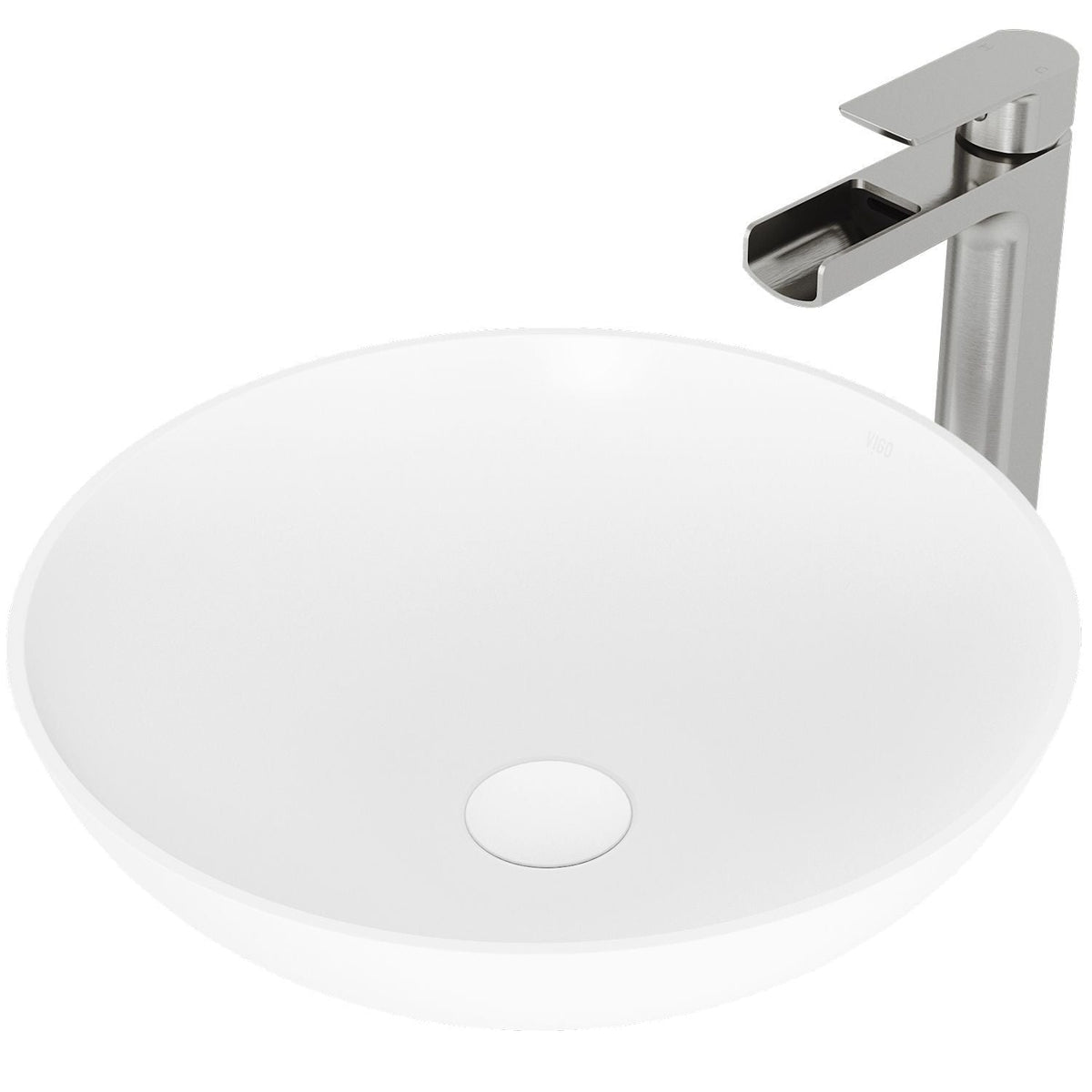 Lotus MatteStone Round White Composite Bathroom Sink/Basin Set with Amada Faucet and Pop-Up Drain F7L1 - product image 1